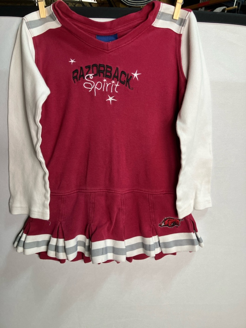 Razorback Spirit Girls' Long-Sleeve Pleated Dress - Garnet & White